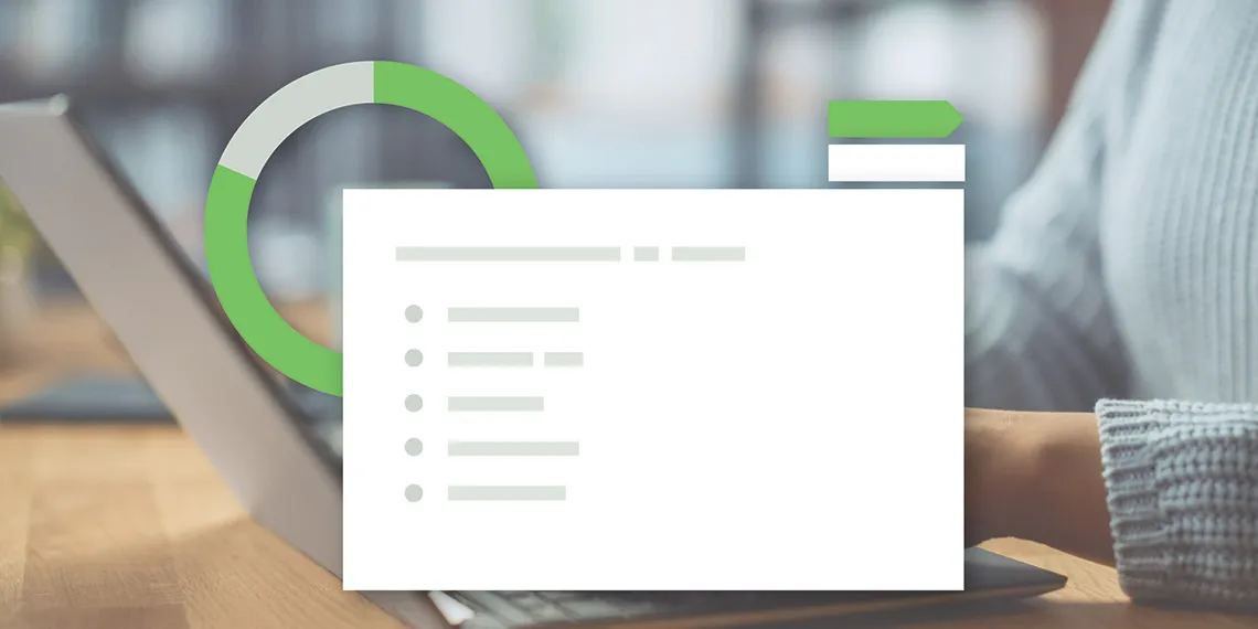 The background shows a student working on a laptop. The foreground shows an illustration of a modal or dialog box.