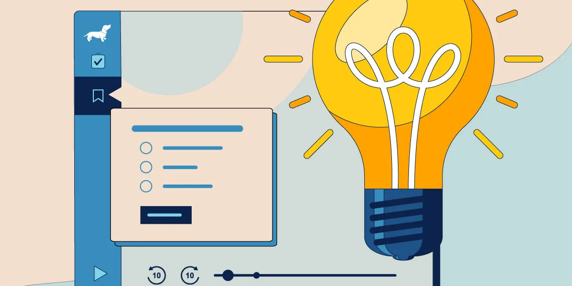 Illustration of the PlayPosit interface with a lightbulb symbolizing higher-order thinking.