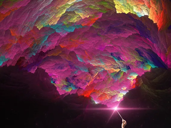 A foamy and colorful rainbow matter was created with a magic wand.