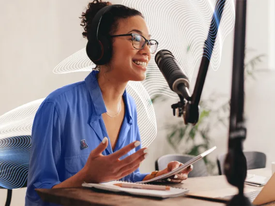 A UArizona instructor recording a lecture podcast for her course.