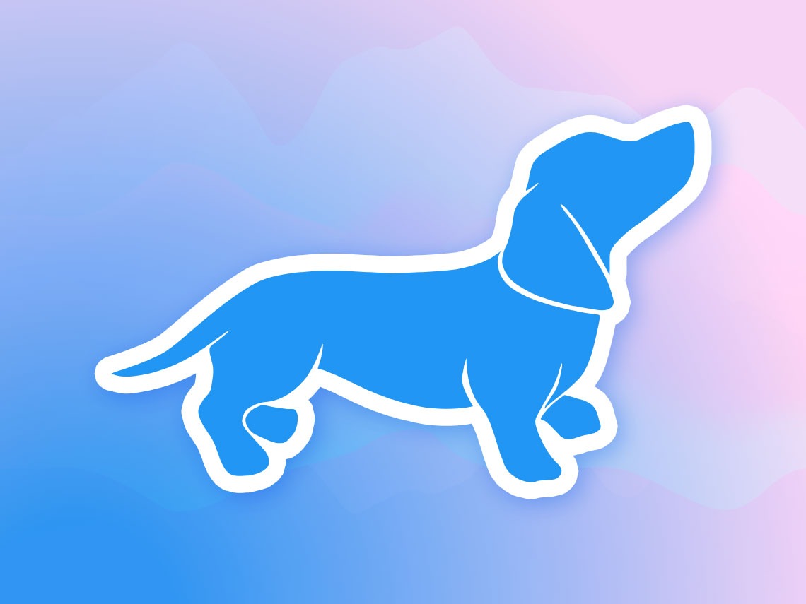 PlayPosit blue dog logo in front of a pink, blue, gradient background.