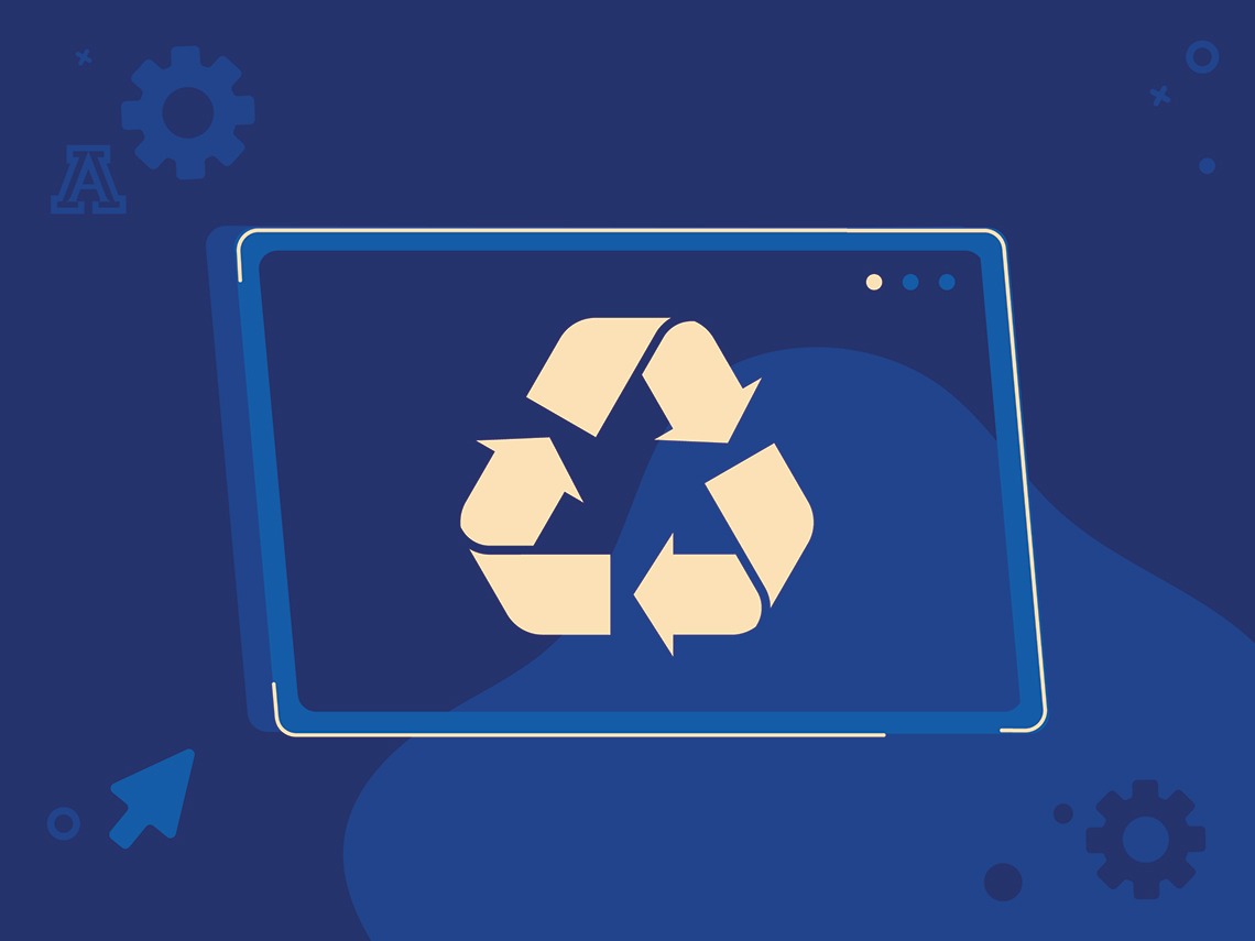 Illustration that represents the act to reduce, reuse, and recycle educational technology.