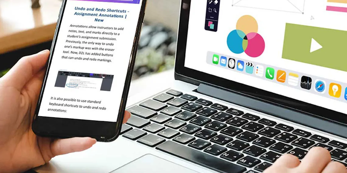 A faculty member is reviewing his course on desktop and mobile devices.
