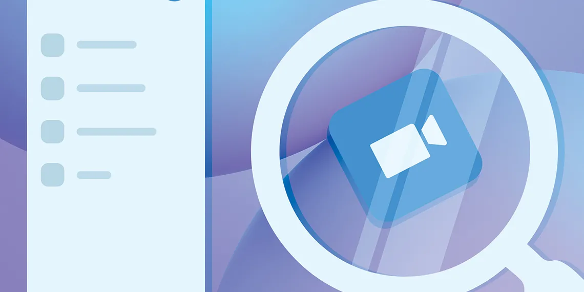 Illustration of an abstract representation of Zoom side menu with magnifying glass icon