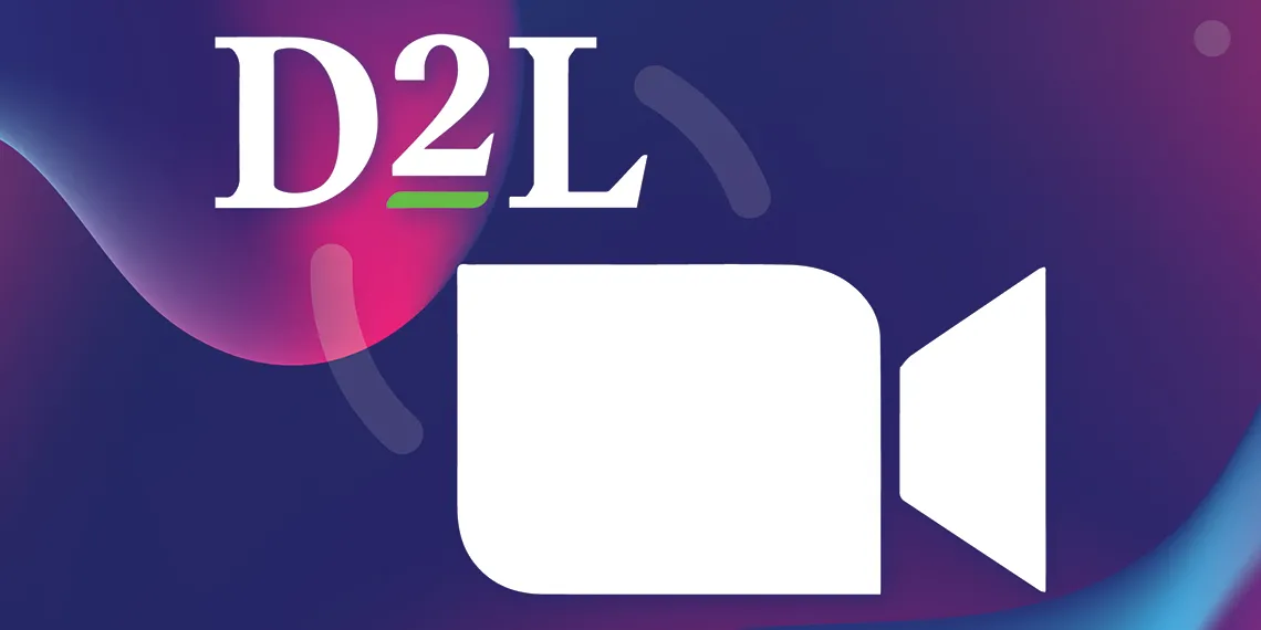 D2L and Zoom logo in front of a blue and pink gradient background.