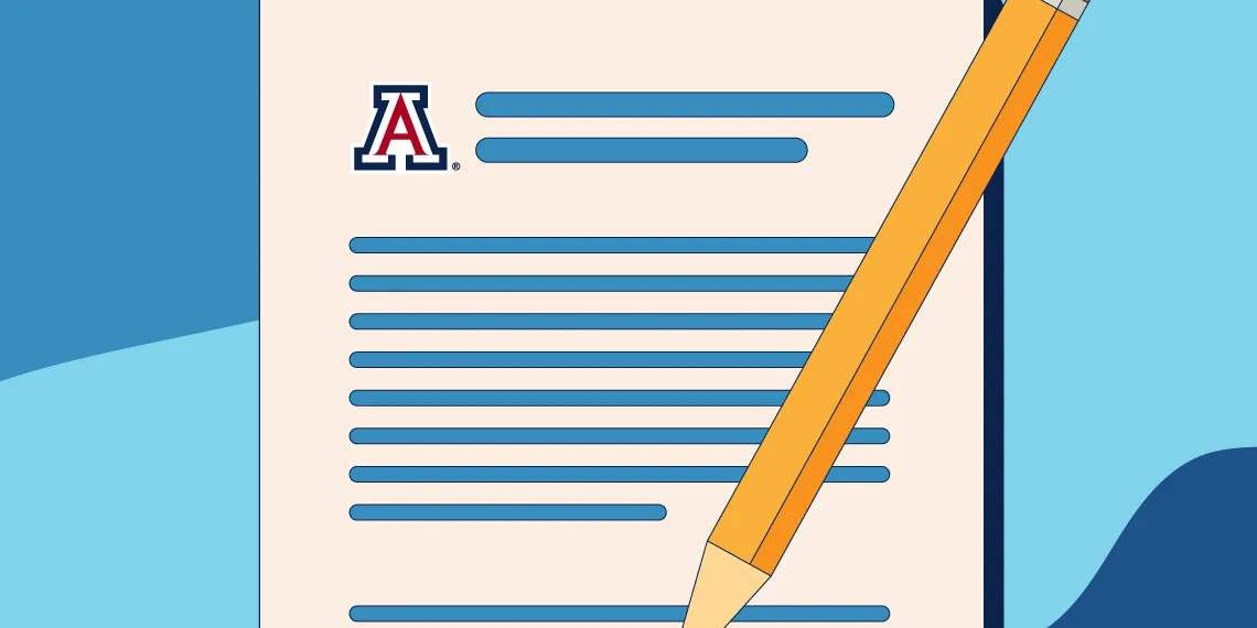 Illustration of a writing sample, UArizona branded.
