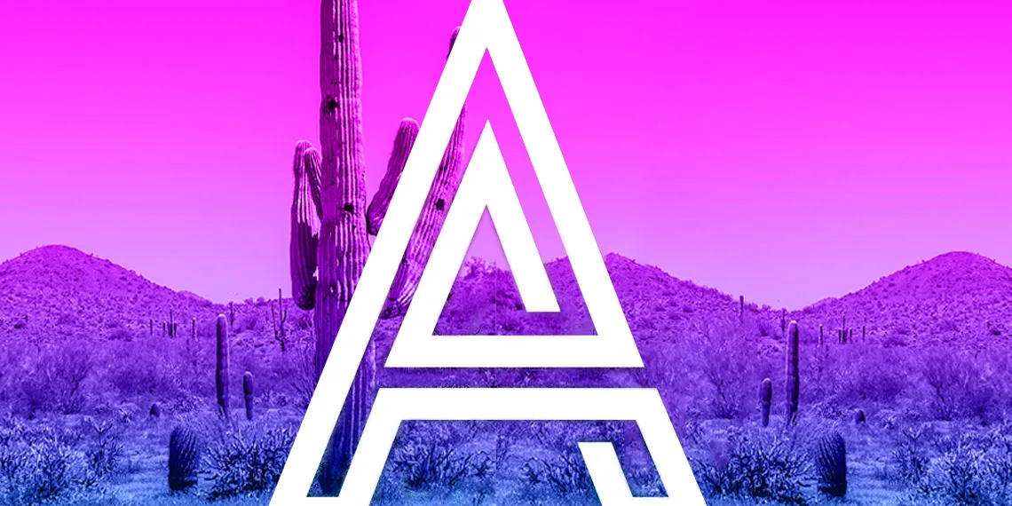 The Adobe Digital Learning Institute logo in the center of a Sonoran desert landscape